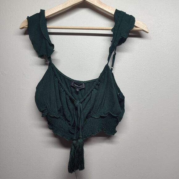 Kayla's Armoire Cropped Cami Top Women SizeL Green Ruffle Beachy Summer Festival - Picture 1 of 6